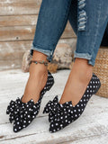 Women's Fashion Polka Dot Bow Pointed Toe Flat Shoes, Comfortable Lining Slip-On, Elegant Versatile Daily Wear