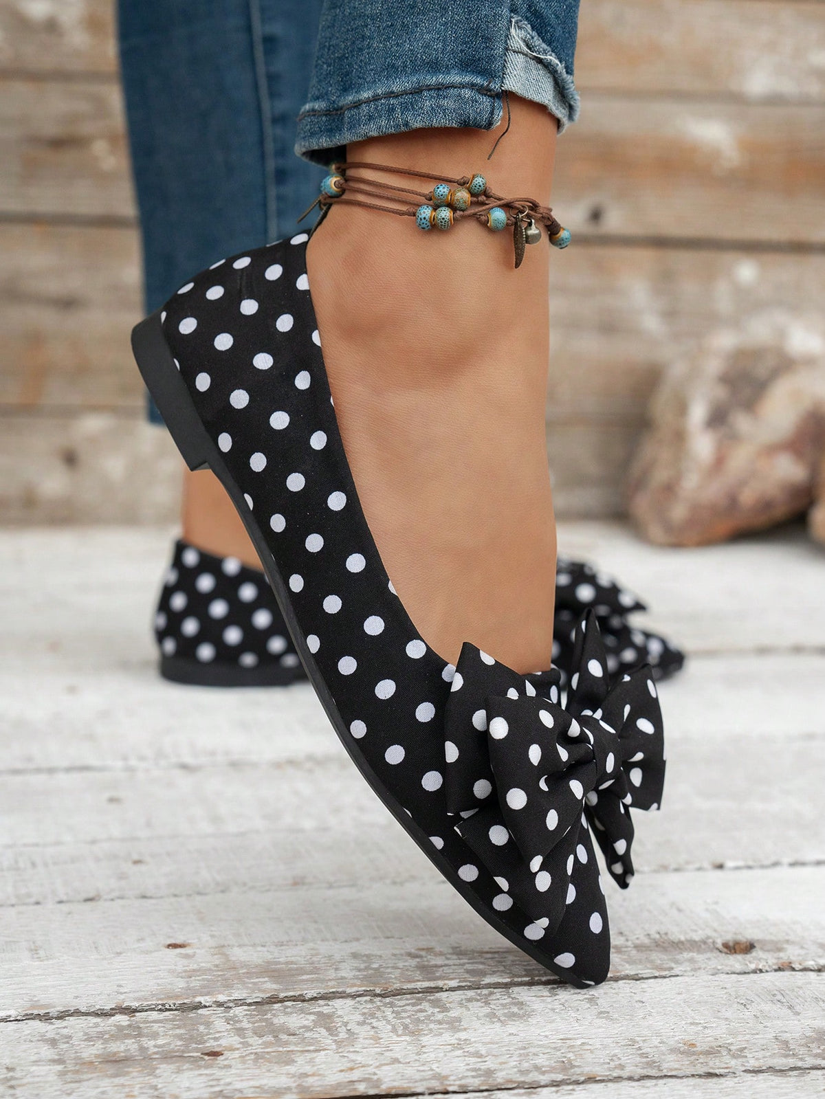 Women's Fashion Polka Dot Bow Pointed Toe Flat Shoes, Comfortable Lining Slip-On, Elegant Versatile Daily Wear